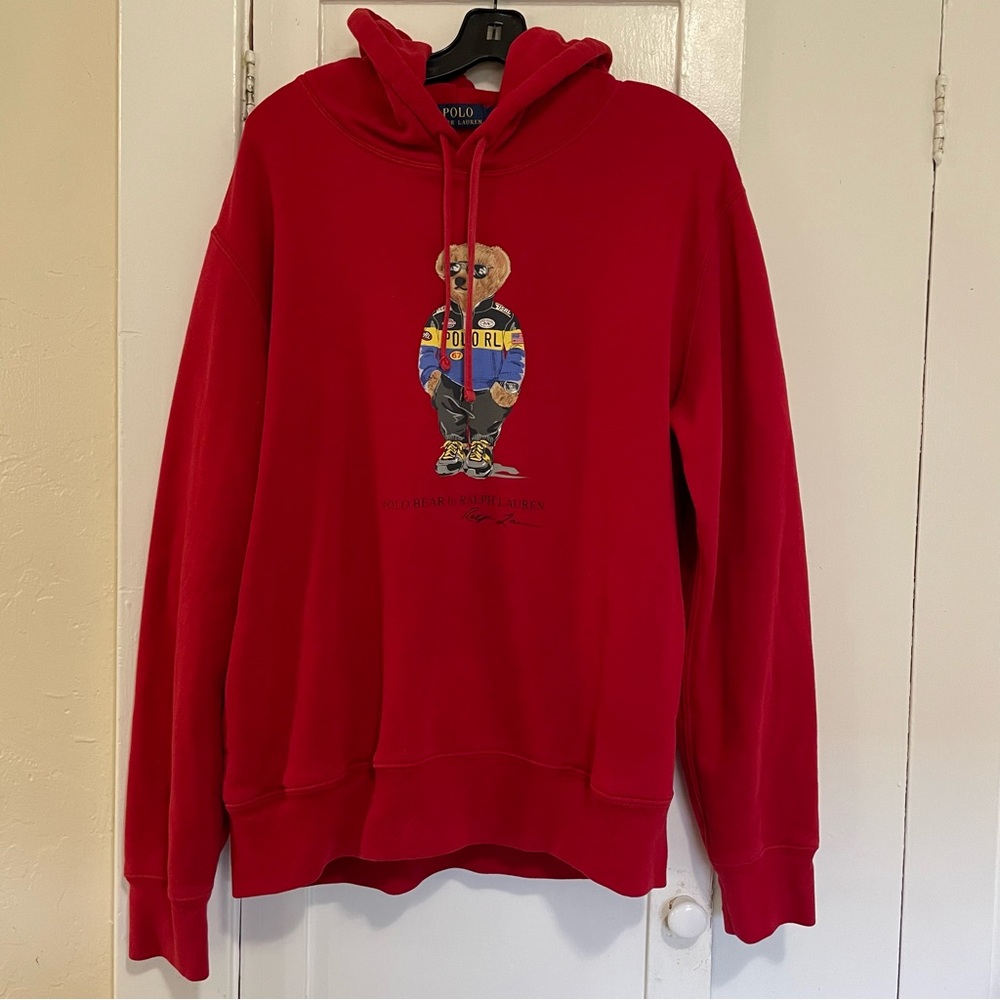 Polo by Ralph Lauren Red polo Bear Hoodie race car driver size large